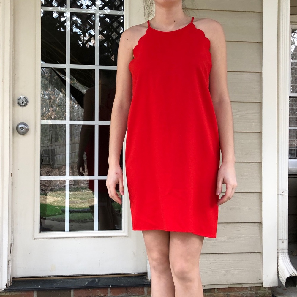Boutique red dress with scalloped detail